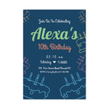 シンプルネオン10番目の誕生日招待状 | カスタマイズ