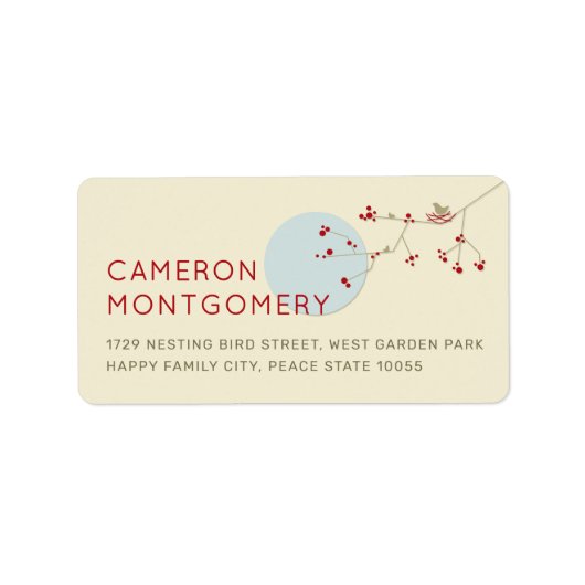シンプルネスティングバードファミリーベイビーシャワーアドレス ラベル (正面)
