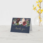 シンプルネービー金ゴールドブルゴーニュフローラベビーありがとう カード (黄色い花)