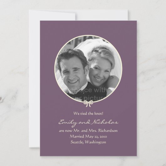 シンプルノッ結婚ト写真の発表-紫 案内状 (正面)