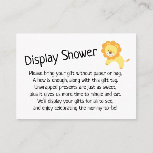 シンプルノーラップ赤ちゃんシャワーギフトカード付ライオン エンクロージャーカード (正面)