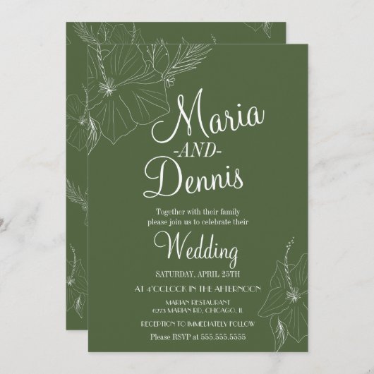 シンプルハイビスカストロピカルライングリーン 招待状 (正面/裏面)