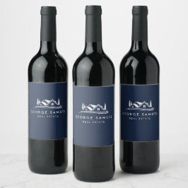 シンプルハウスロゴ ネイビーブルー 不動産 ワインラベル