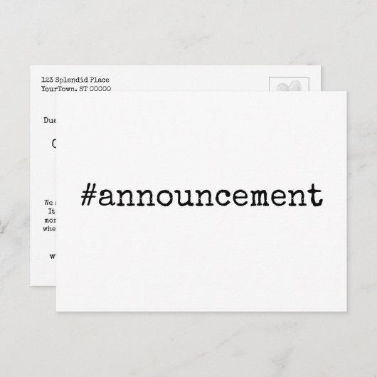 シンプルハッシュタグ発表が延期さ結婚れた ポストカード (正面/裏面)