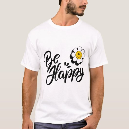 シンプルハッピーお花 - 前向きスマイルデザイン Tシャツ (正面)