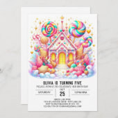 シンプルハッピーキャンディランドデジタル誕生日 招待状 (正面/裏面)