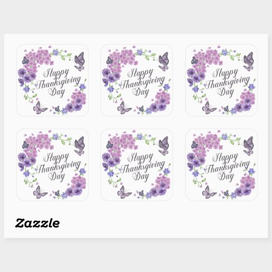 シンプルハッピーサンクスギビング蝶シール スクエアシール (シート)