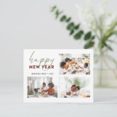 シンプルハッピーニューイヤー書道フォトホリデー ポストカード (スタンド正面)