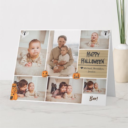 シンプルハッピーハローウィンモダン写真の家族のコラージュ カード (正面)