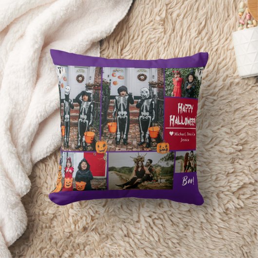 シンプルハッピーハローウィンモダン写真の家族のコラージュ クッション (ブランケット)