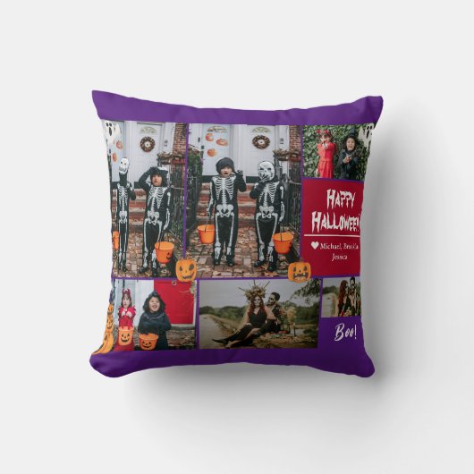 シンプルハッピーハローウィンモダン写真の家族のコラージュ クッション (正面)