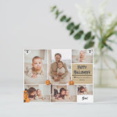 シンプルハッピーハローウィンモダン写真の家族のコラージュ シーズンポストカード (スタンド正面)