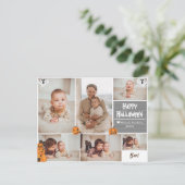 シンプルハッピーハローウィンモダン写真の家族のコラージュ シーズンポストカード (スタンド正面)