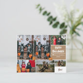 シンプルハッピーハローウィンモダン写真の家族のコラージュ シーズンポストカード (スタンド正面)