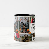 シンプルハッピーハローウィンモダン写真の家族のコラージュ ツートーンマグカップ (中央)