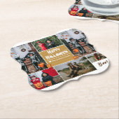 シンプルハッピーハローウィンモダン写真の家族のコラージュ ペーパーコースター (アングル)