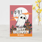 シンプルハッピーハローウィン幽霊家族と友人 カード (黄色い花)