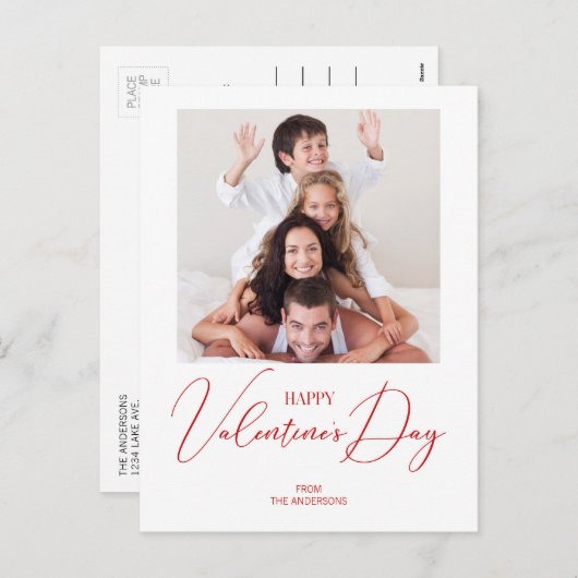 シンプルハッピーバレンタインデーモダン写真はがき シーズンポストカード (正面/裏面)
