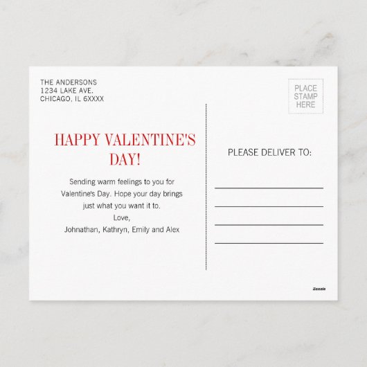 シンプルハッピーバレンタインデーモダン写真はがき シーズンポストカード (裏面)