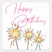 シンプルハッピーバースデーモダンスパークカラフルラー スクエアシール (正面)
