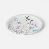 シンプルハッピーバースデー付き花 ペーパープレート (アングル)