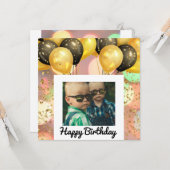 シンプルハッピーバースデー追加フォト文字パーソナライズされた カード (正面/裏面インサイチュ)