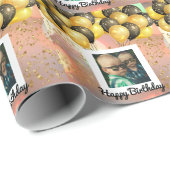 シンプルハッピーバースデー追加フォト文字パーソナライズされた ラッピングペーパー (ロールコーナー)