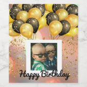 シンプルハッピーバースデー追加フォト文字パーソナライズされた ワインラベル (シングルラベル)