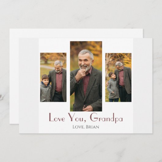シンプルハッピーパパの日、おじいちゃん3枚の写真 シーズンカード (正面/裏面)