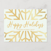 シンプルハッピーホリデイズスノーフレーク金ゴールドビジネス ポストカード (正面)
