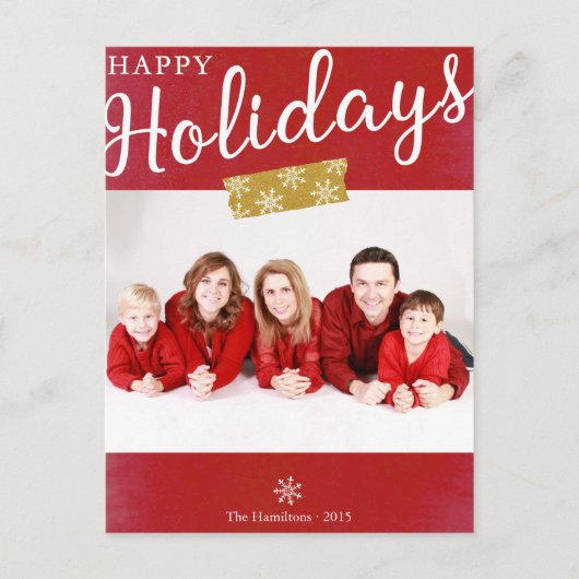 シンプルハッピーホリデーズクリスマスフォトポストカード シーズンポストカード (正面)