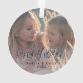 シンプルハッピーホリデーズスクリプトフルフォトクリスマス オーナメント (裏面)