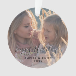 シンプルハッピーホリデーズスクリプトフルフォトクリスマス オーナメント