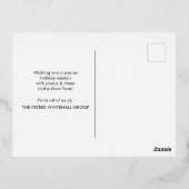 シンプルハッピーホリデーズスノーフレークビジネスゴールドフォイル 箔シーズンポストカード (裏面)