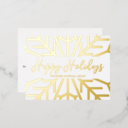 シンプルハッピーホリデーズスノーフレークビジネスゴールドフォイル 箔シーズンポストカード (正面/裏面)