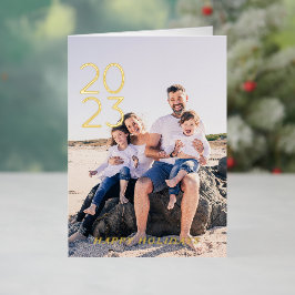 シンプルハッピーホリデー新年8写真折り畳み 箔シーズンカード