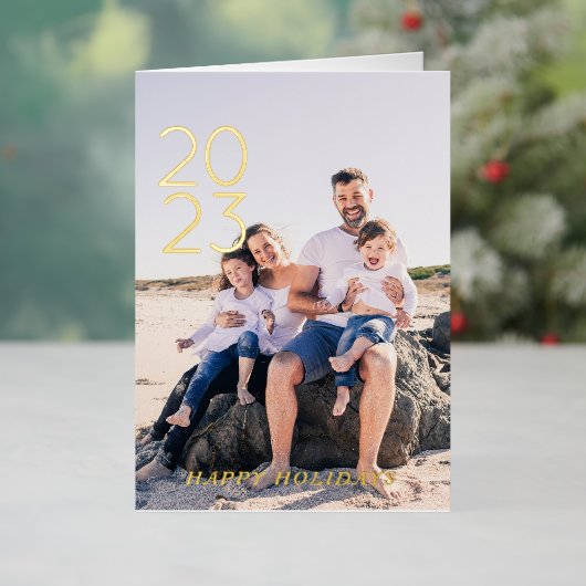 シンプルハッピーホリデー新年8写真折り畳み 箔シーズンカード (クリスマスインサイチュ)