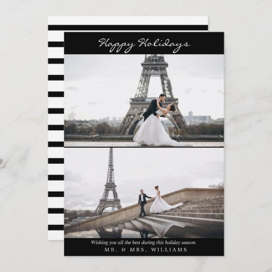 シンプルハッピーホリデー白黒フォトコラージュ シーズンカード (正面/裏面)