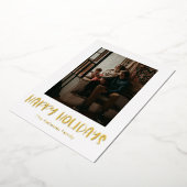 シンプルハッピーホリデー縦型独身の写真金ゴールド 箔シーズンカード (回転した状態)