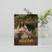 シンプルハッピーホリデー額写真金ゴールド 箔シーズンポストカード (立ち正面)