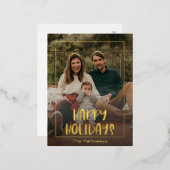 シンプルハッピーホリデー額写真金ゴールド 箔シーズンポストカード (正面/裏面)