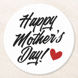 シンプルハッピーマザーデイ書道|コースター ラウンドペーパーコースター