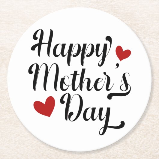 シンプルハッピーマザーデイ書道|コースター ラウンドペーパーコースター (正面)