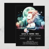 シンプルハッピーライオン誕生日 招待状 (正面/裏面)