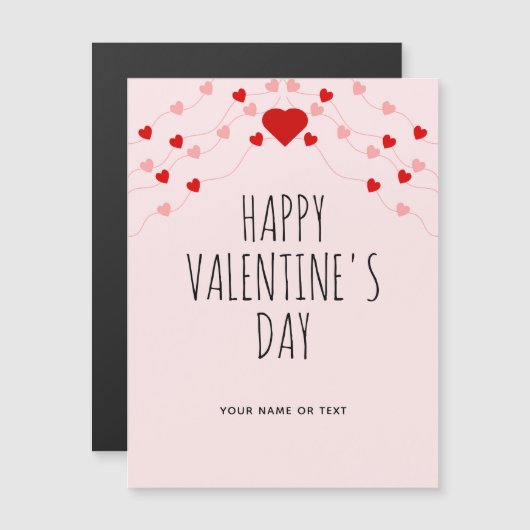 シンプルハッピーヴァレンティーンズデイピンク赤い文字列ハート (正面/裏面)
