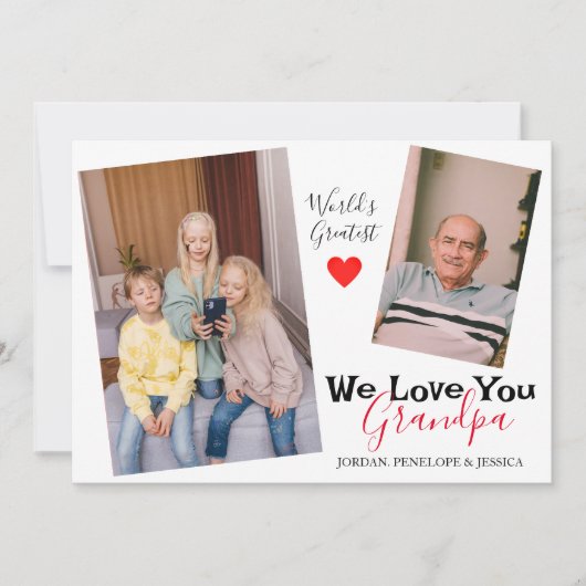 シンプルハッピー父の日、おじいちゃん2枚の写真 シーズンカード (正面)