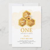 シンプルハニカムヒマワリbee第1誕生日 招待状 (正面)