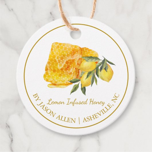 シンプルハニカムレモン入り蜂蜜つるラベル フェイバータグ (正面)