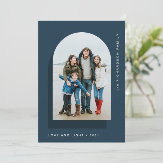 シンプルハヌカアーチ | 2枚モダンの写真 シーズンカード (スタンド正面)