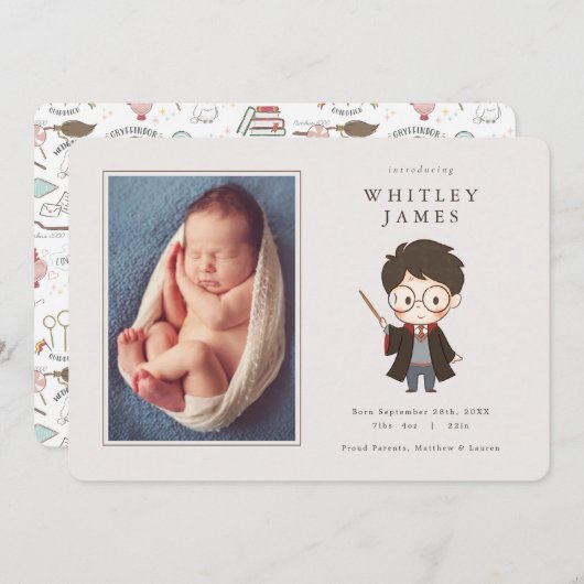 シンプルハリー・ポッターベビー誕生発表 招待状 (正面/裏面)